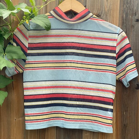 Urban Outfitters Tops - Urban Outfitters Striped Sheer Mesh Funnel Neck Top Size M
